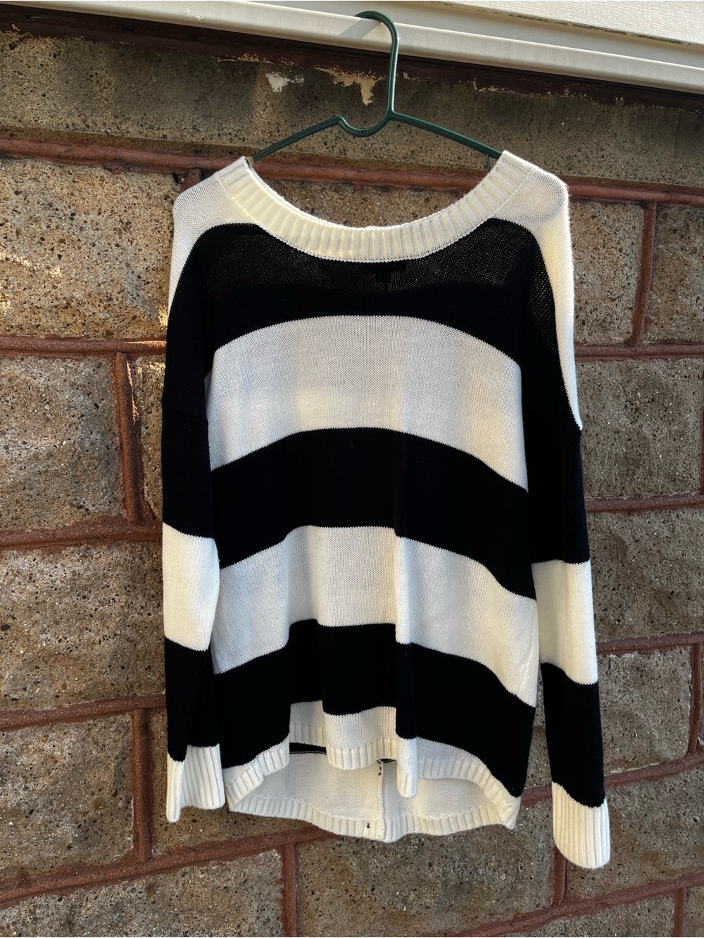 AB Studio Black and White Striped Crewneck Sweater women Large
